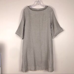 120% linen dress beaded collar